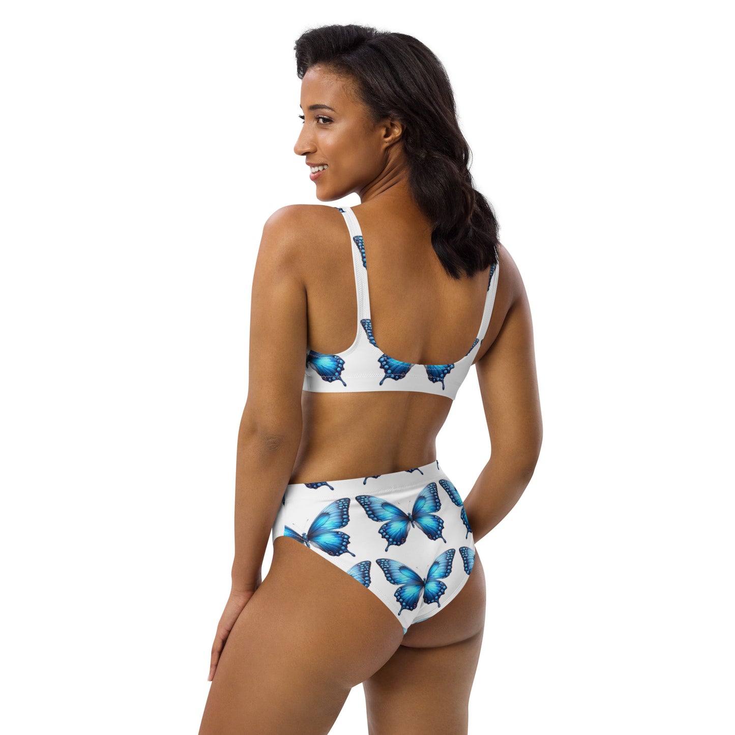 Una Lupa - Recycelter Allover High Waist Bikini - Blauer Schmetterling