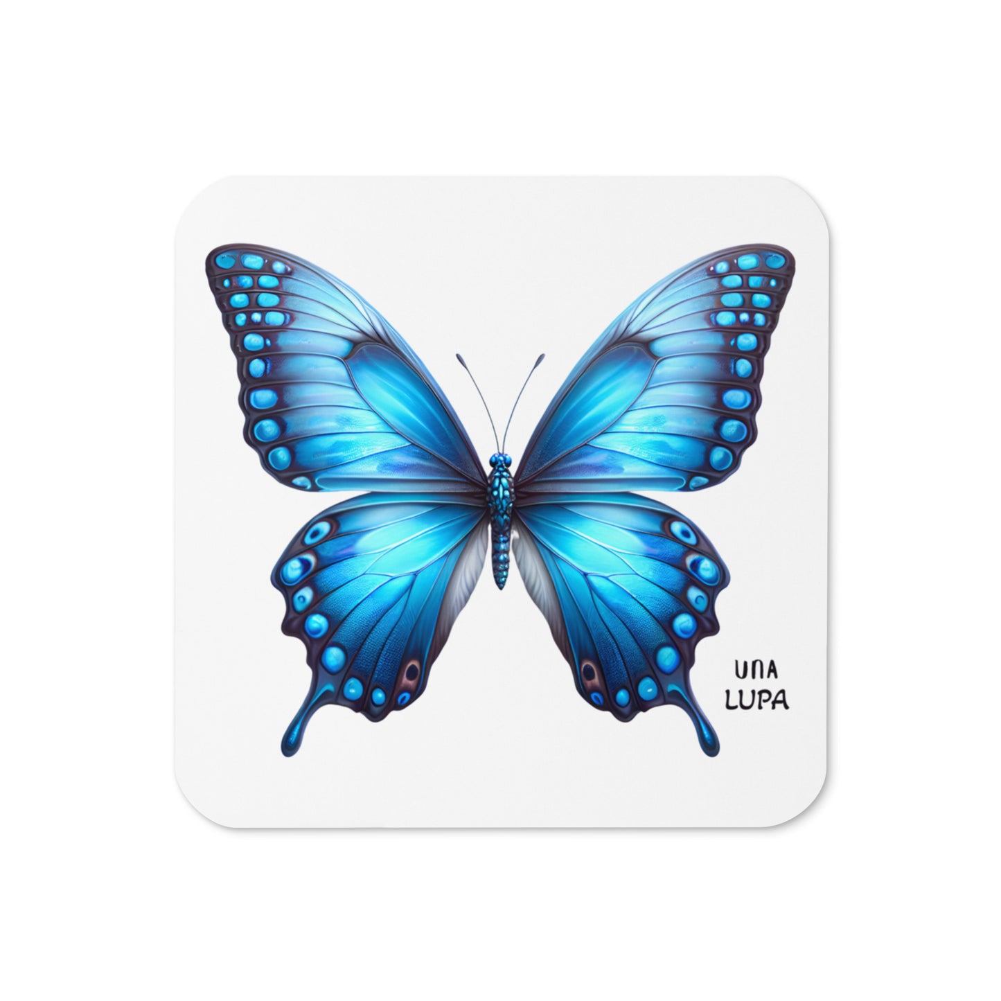 Una Lupa - Korkuntersetzer - Blauer Schmetterling - 1 Stück - 95 × 95 × 4 mm