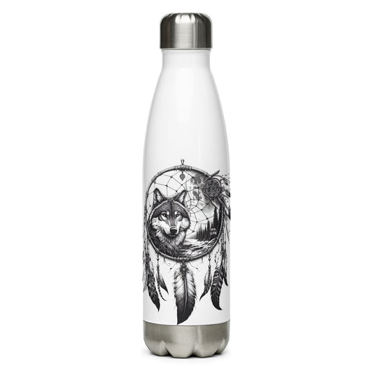 Una Lupa - Edelstahl-Trinkflasche weiß - Traumfänger mit Wolf - 500 ml