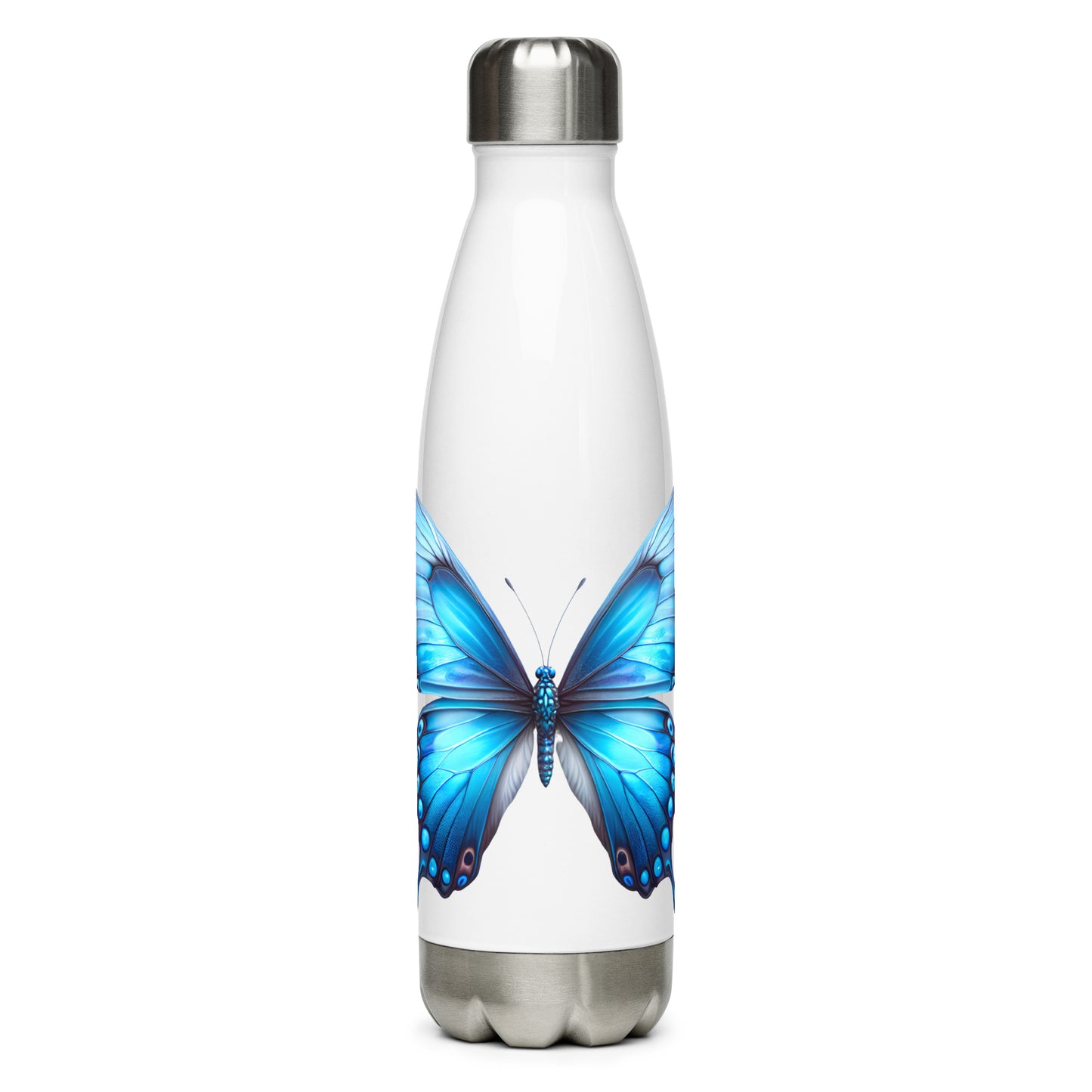 Una Lupa - Edelstahl-Trinkflasche weiß - Blauer Schmetterling - 500 ml