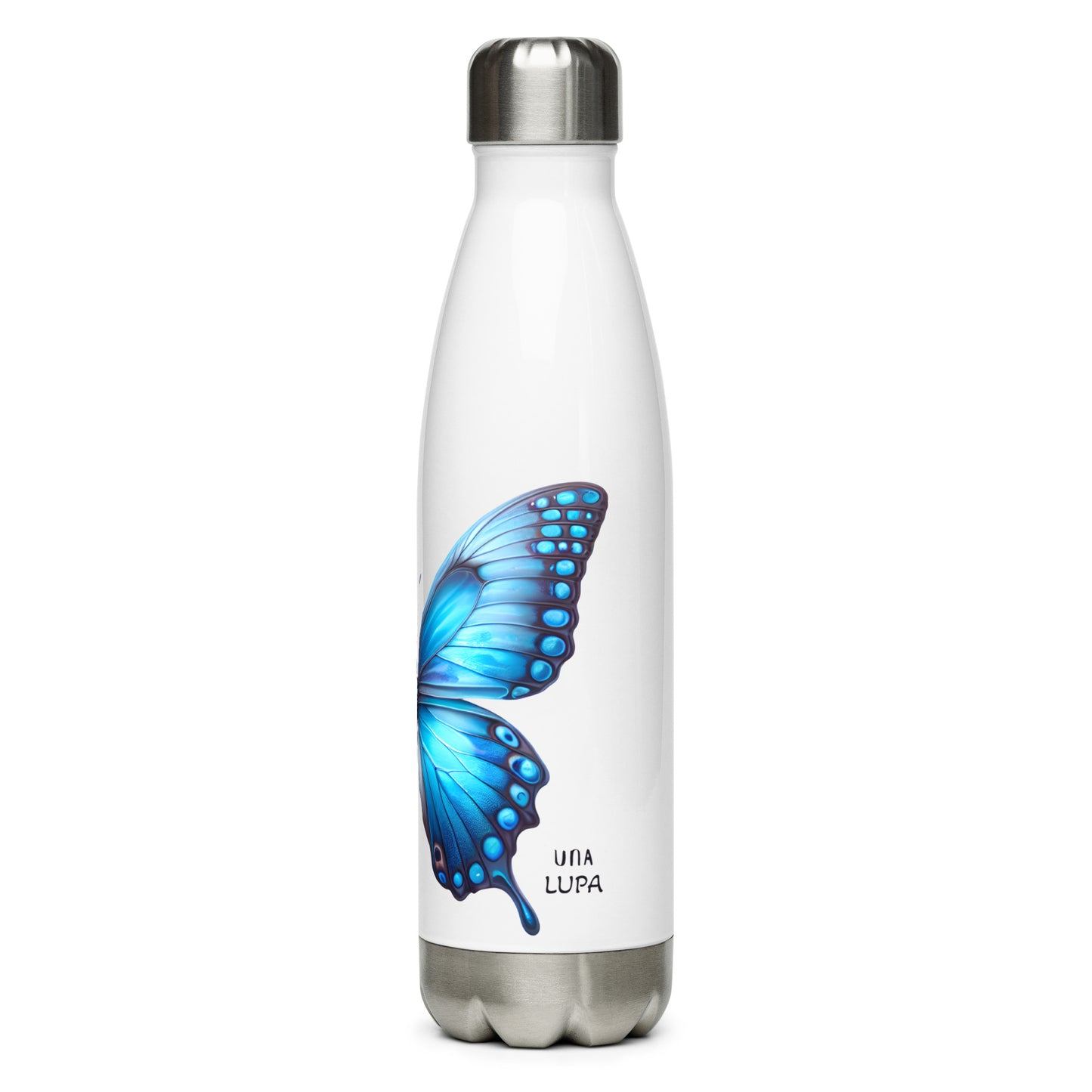 Una Lupa - Edelstahl-Trinkflasche weiß - Blauer Schmetterling - 500 ml