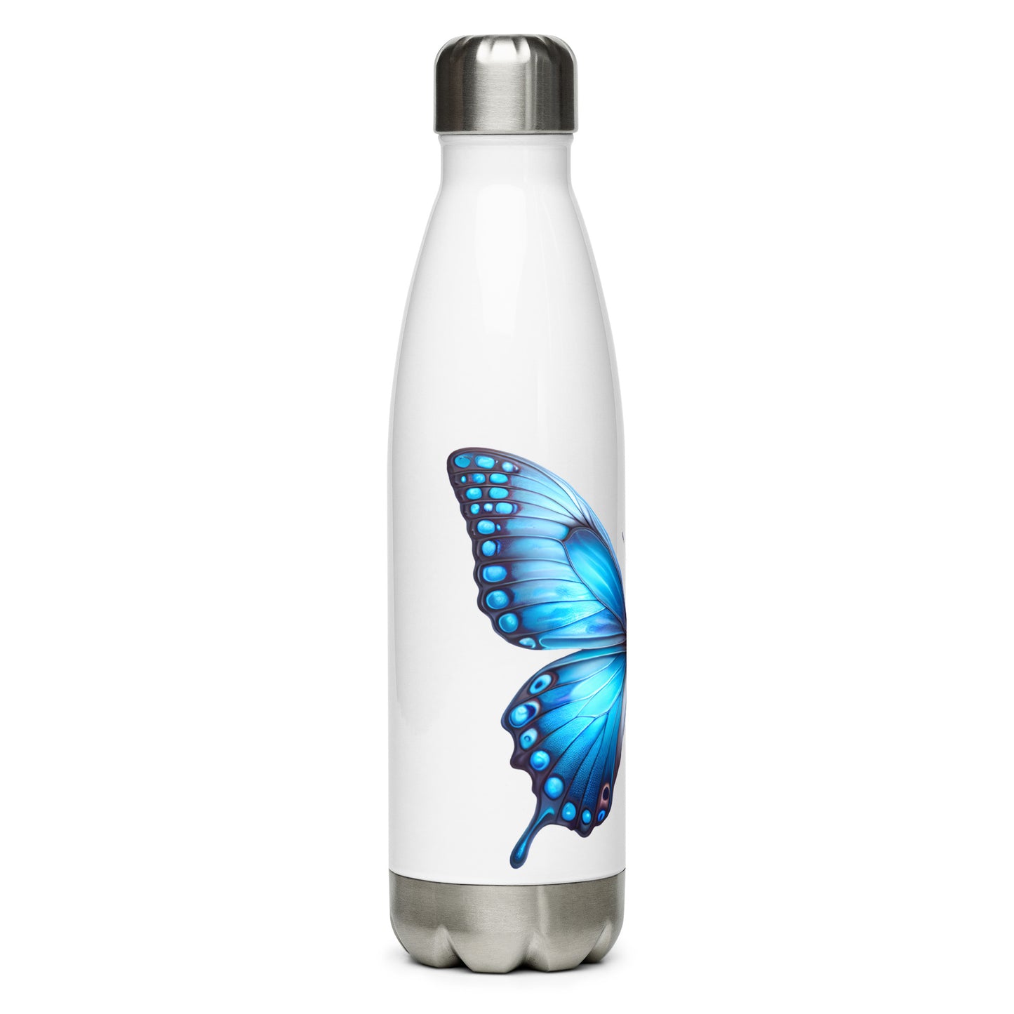 Una Lupa - Edelstahl-Trinkflasche weiß - Blauer Schmetterling - 500 ml