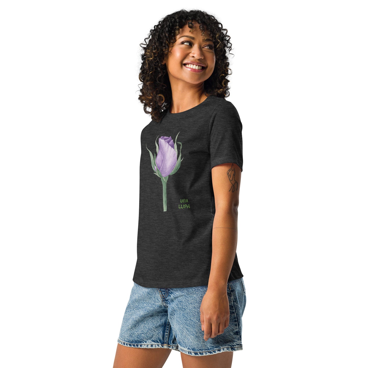 Una Lupa - Lockeres Damen-T-Shirt - Violette Rose