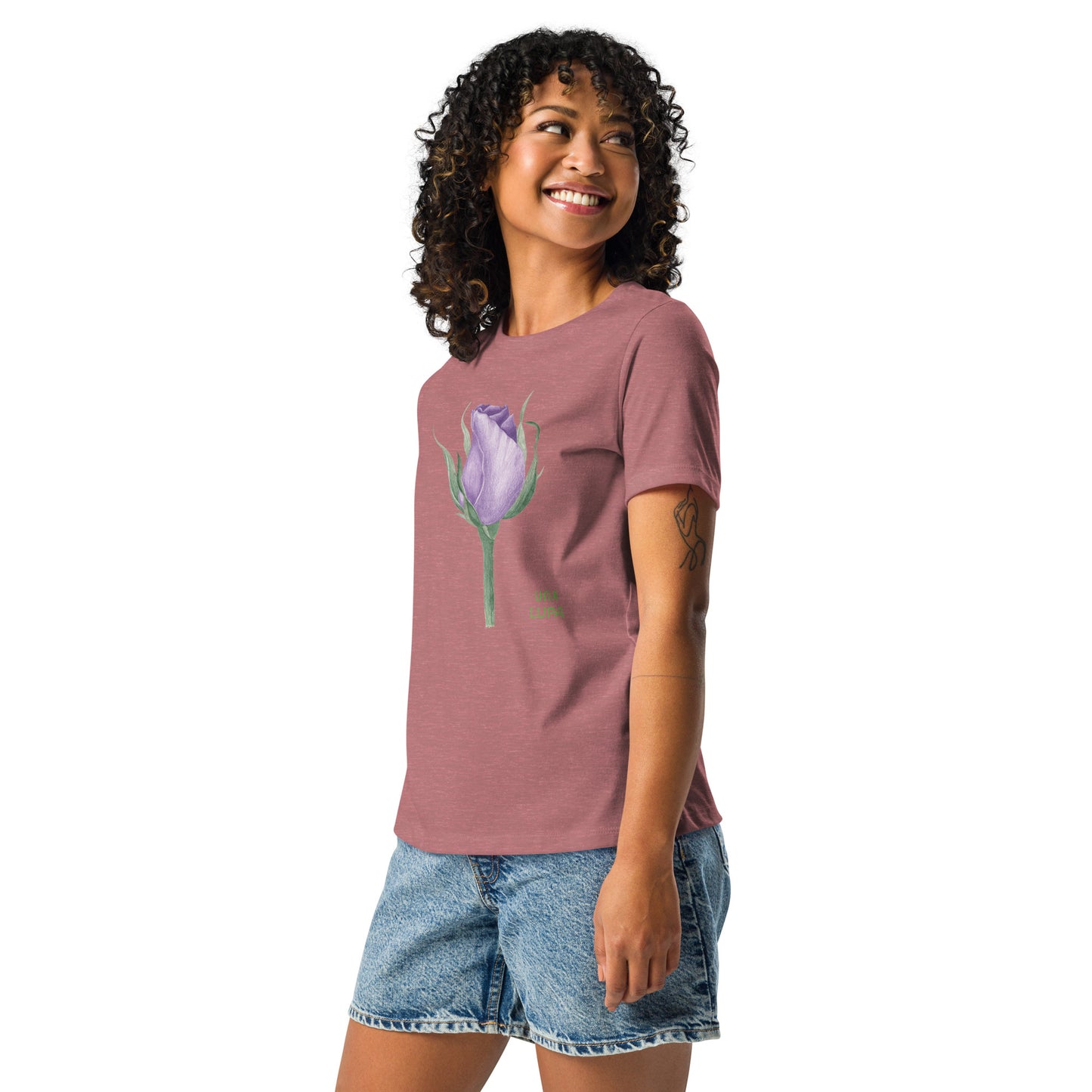 Una Lupa - Lockeres Damen-T-Shirt - Violette Rose