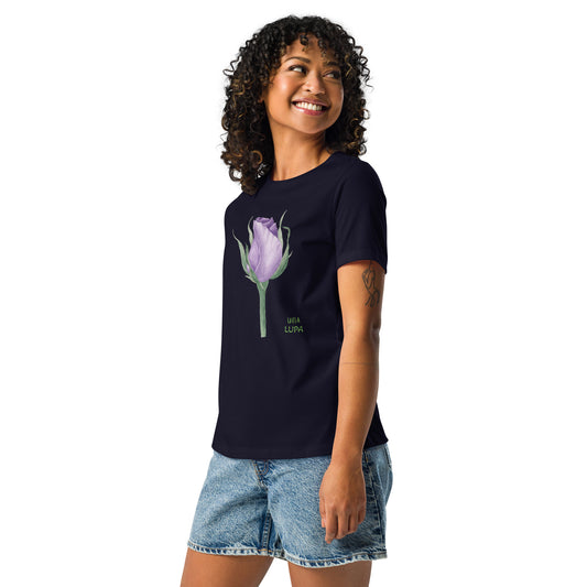 Una Lupa - Lockeres Damen-T-Shirt - Violette Rose