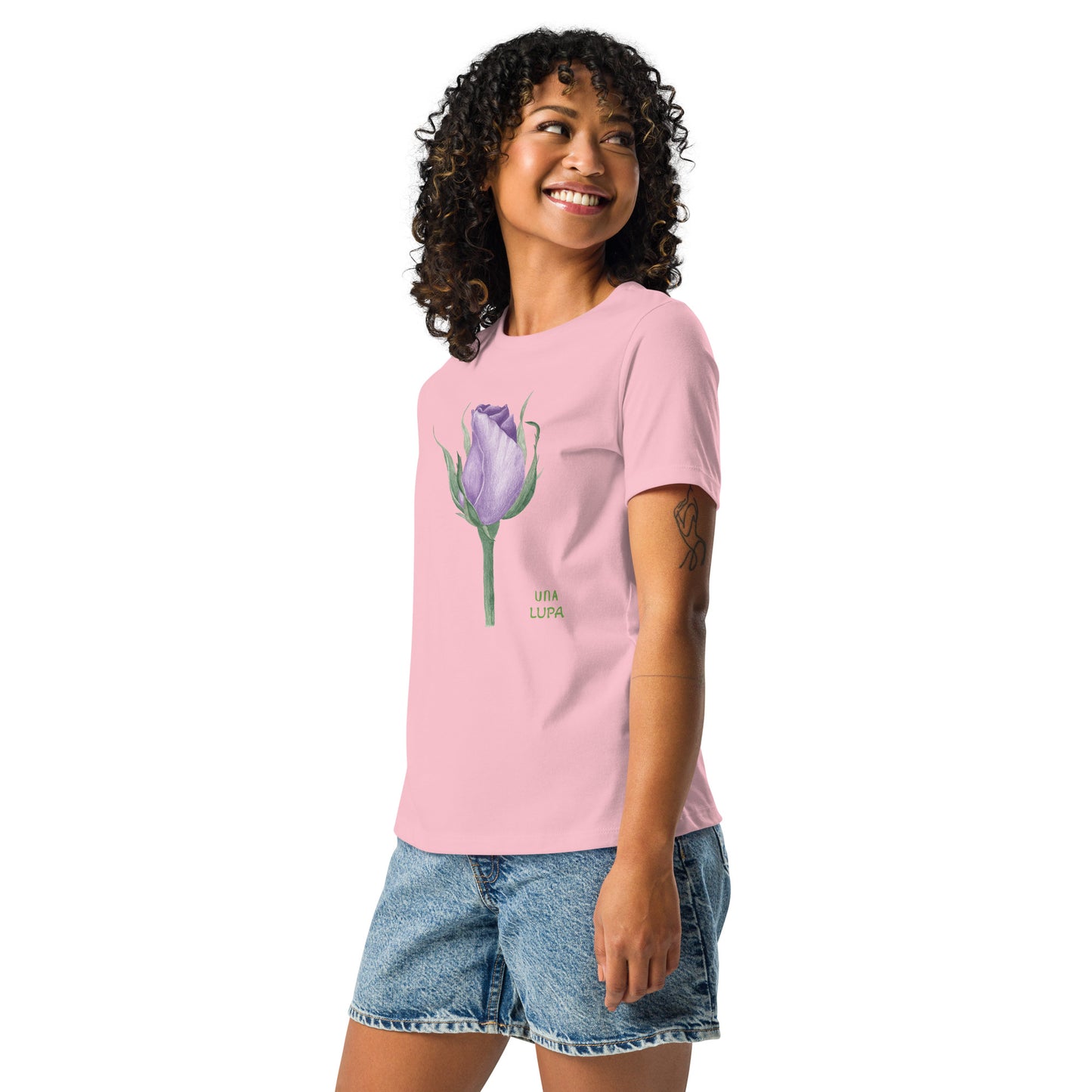 Una Lupa - Lockeres Damen-T-Shirt - Violette Rose