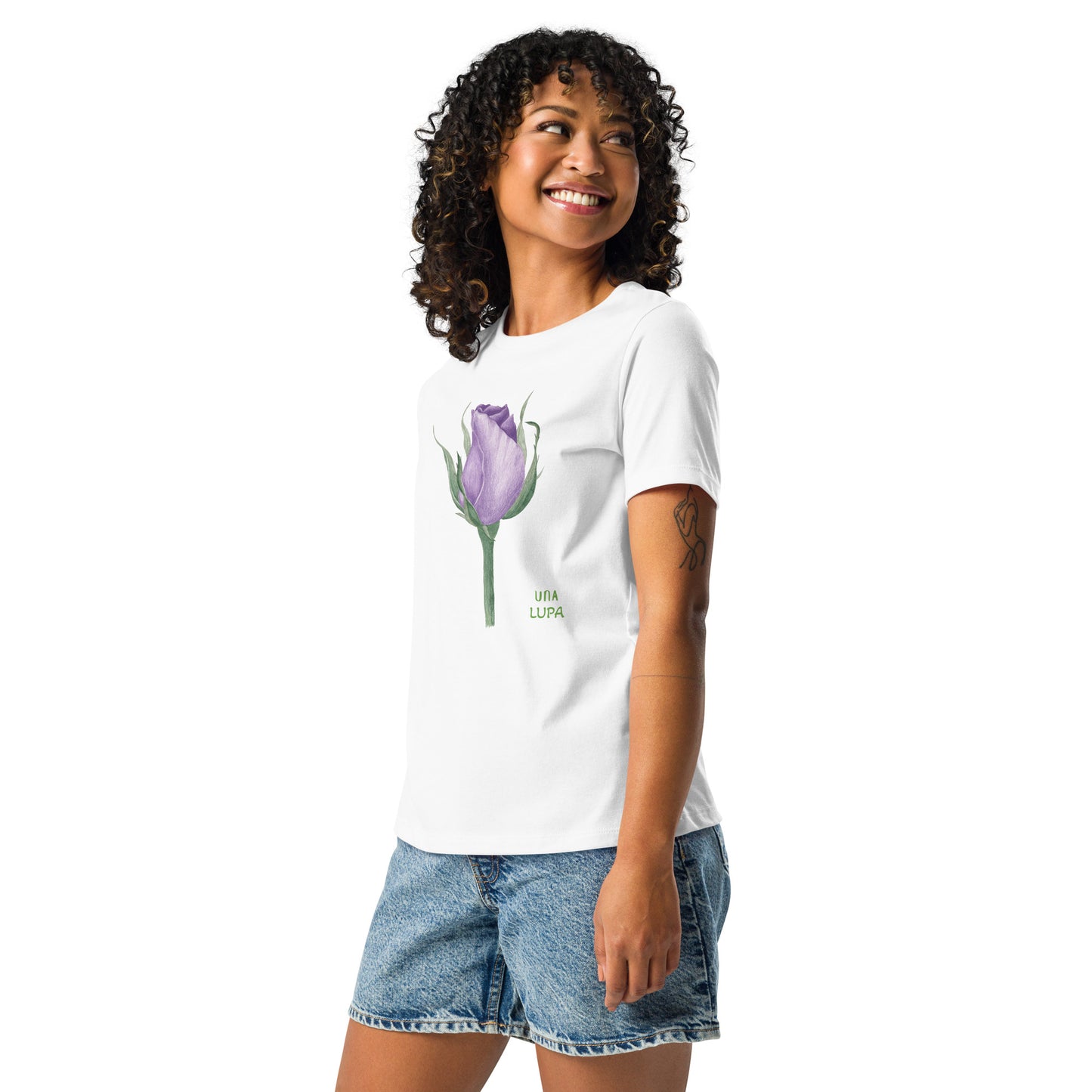 Una Lupa - Lockeres Damen-T-Shirt - Violette Rose